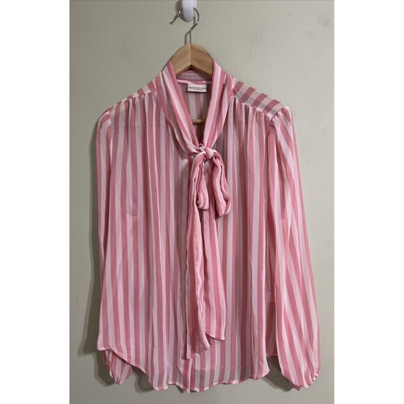 NWT eva mendes new york and company Women Pink Stripe Sheer Blouse Size 1x - Picture 1 of 7